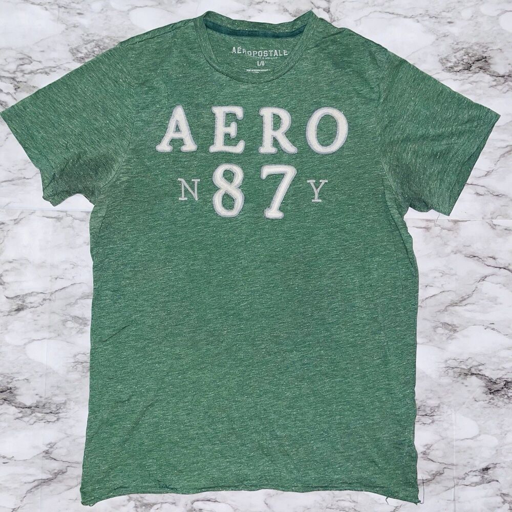 Aeropostale Short Sleeve Graphic Shirt Aero NY87 Green Men L Preppy City College